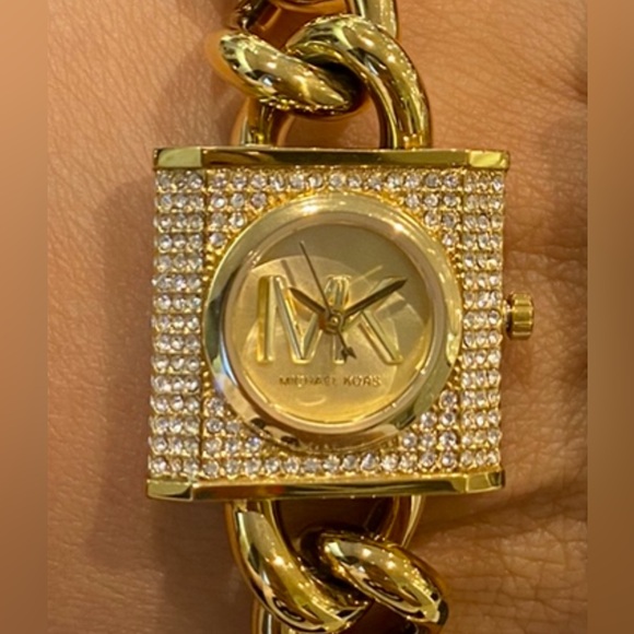 Mini Lock Pavé Gold-Tone Chain Watch - Picture 2 of 5